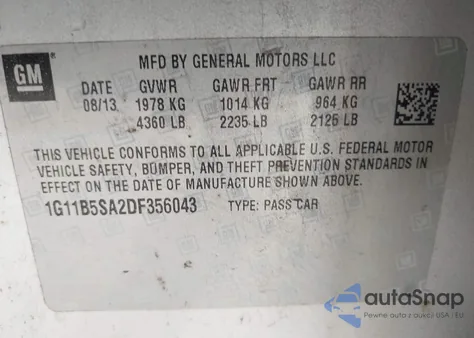 2013 Chevrolet Malibu 1Ls from USA, damaged, VIN 1G11B5SA2DF356043